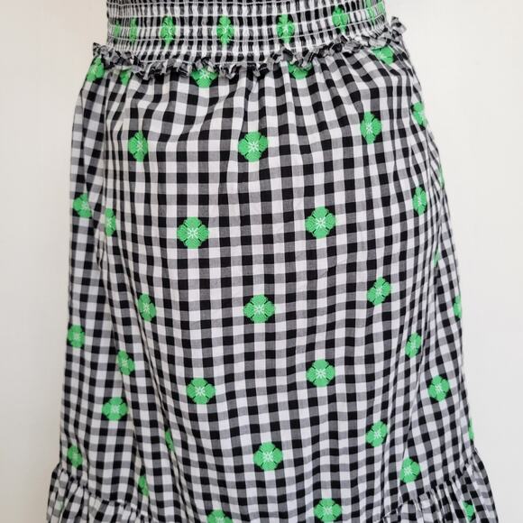 Kate Spade Gingham Voile Smocked Dress Ruffle Embroidered Women Summer Small - Picture 9 of 13